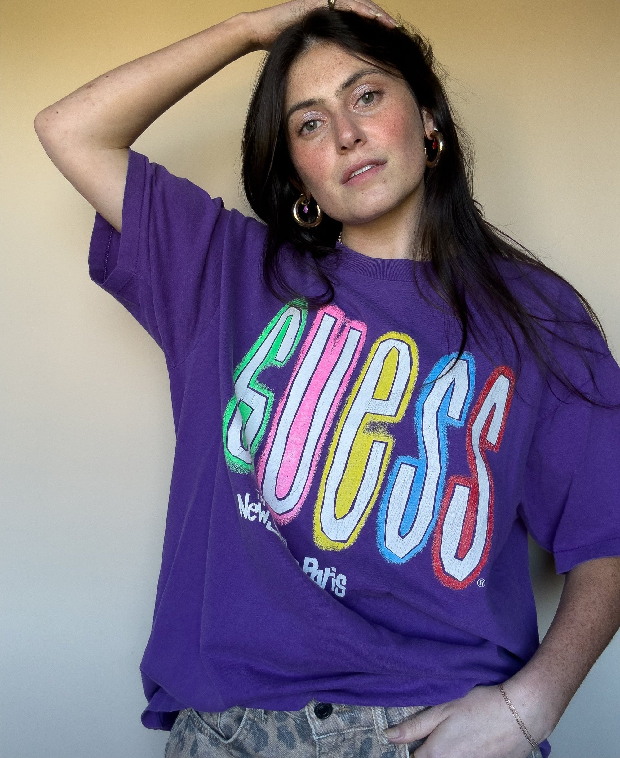 1989 GUESS RAINBOW LOGO T-SHIRT