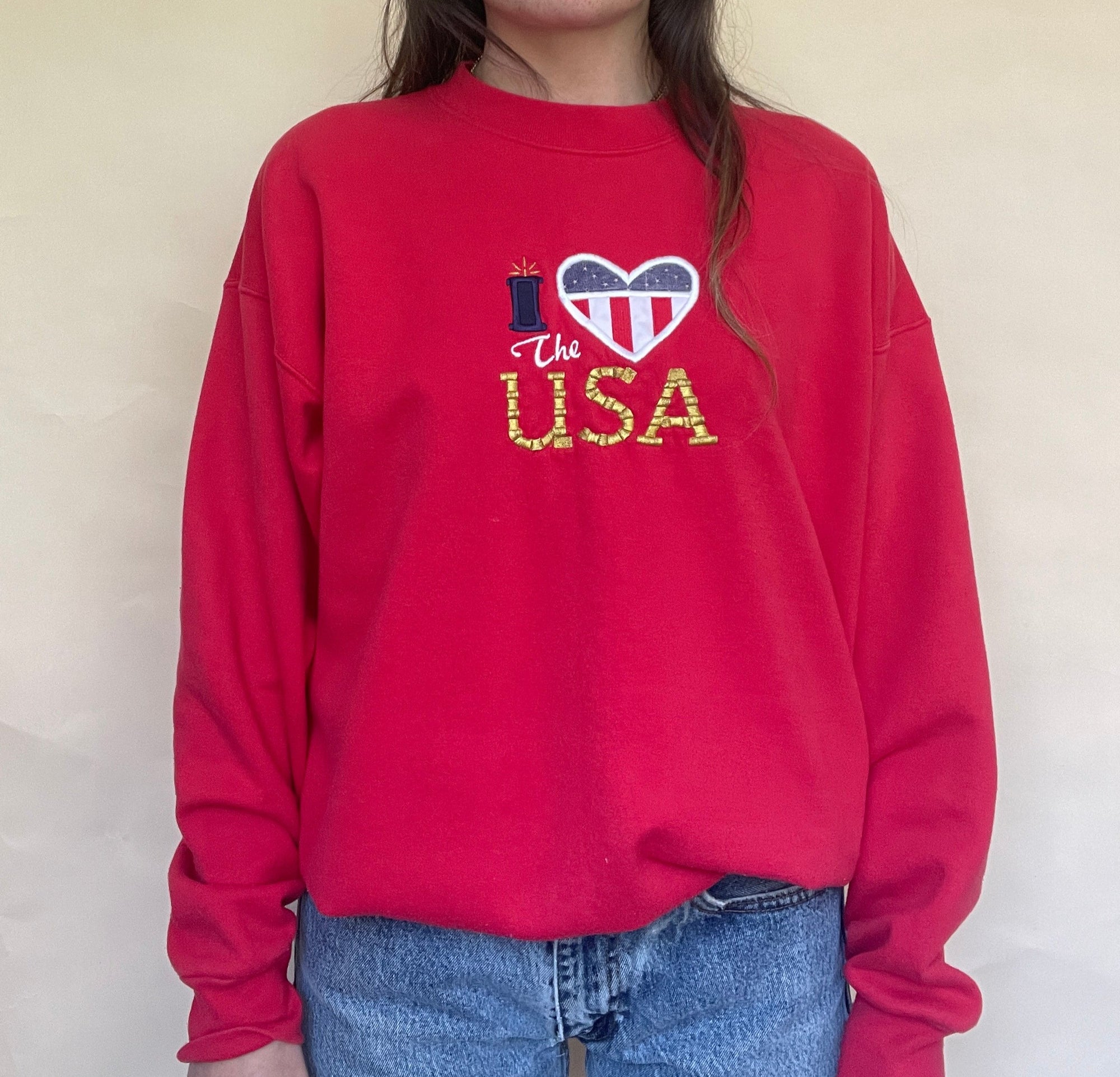 1990S MCCCENERGY SPORTSWEAR I LOVE THE USA CREWNECK