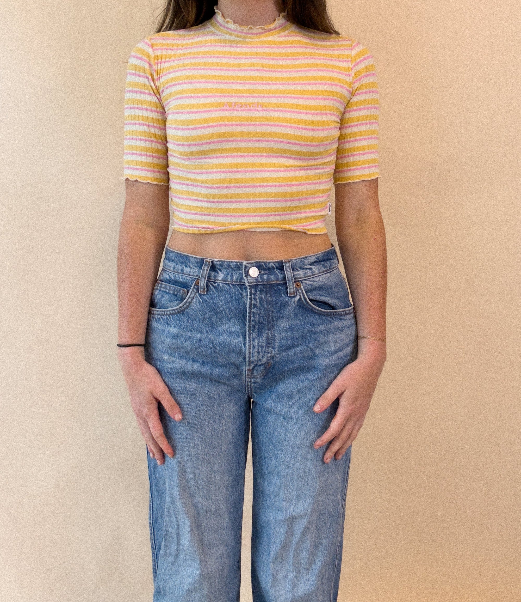 AFENDS SUNFLOWER & BUBBLEGUM STRIPED TOP