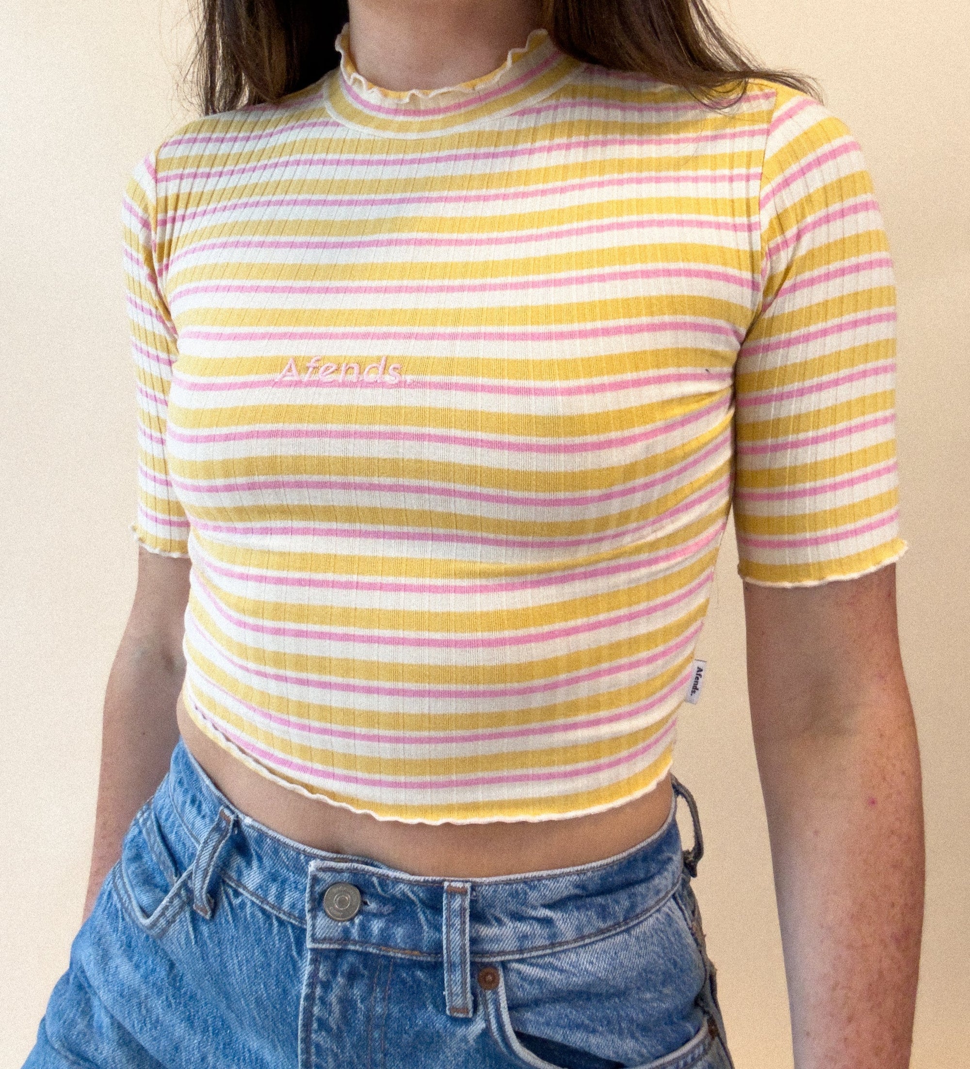 AFENDS SUNFLOWER & BUBBLEGUM STRIPED TOP