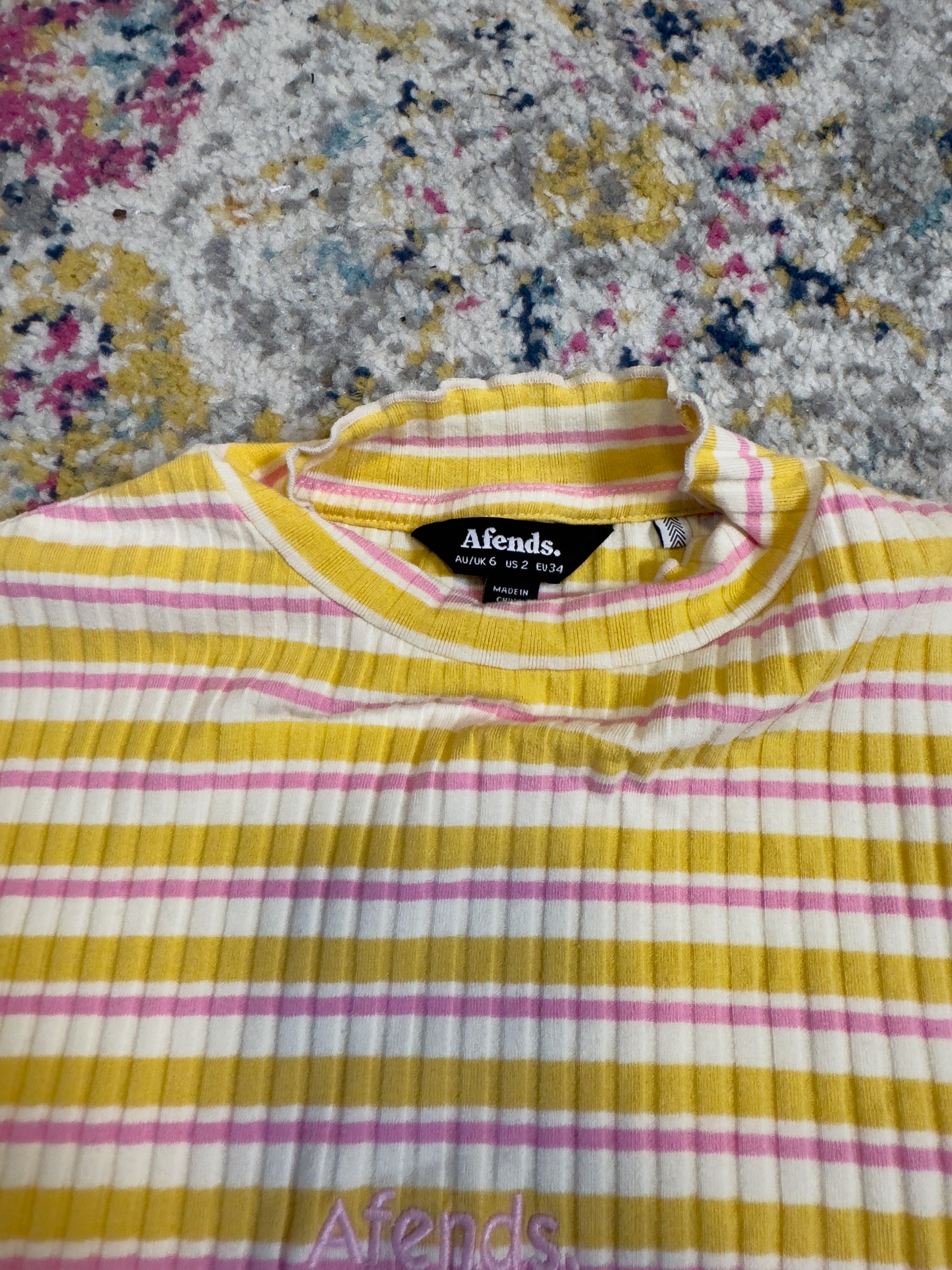 AFENDS SUNFLOWER & BUBBLEGUM STRIPED TOP