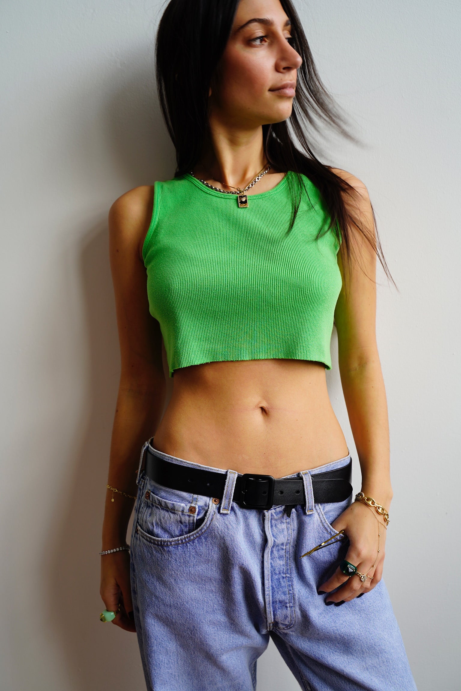Y2K CLASSIC ELEMENTS LIME GREEN CROPPED TANK TOP