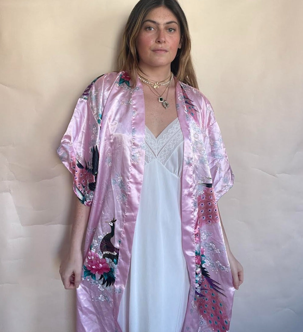 PEACOCK AND LOTUS FLOWER KIMONO ROBE