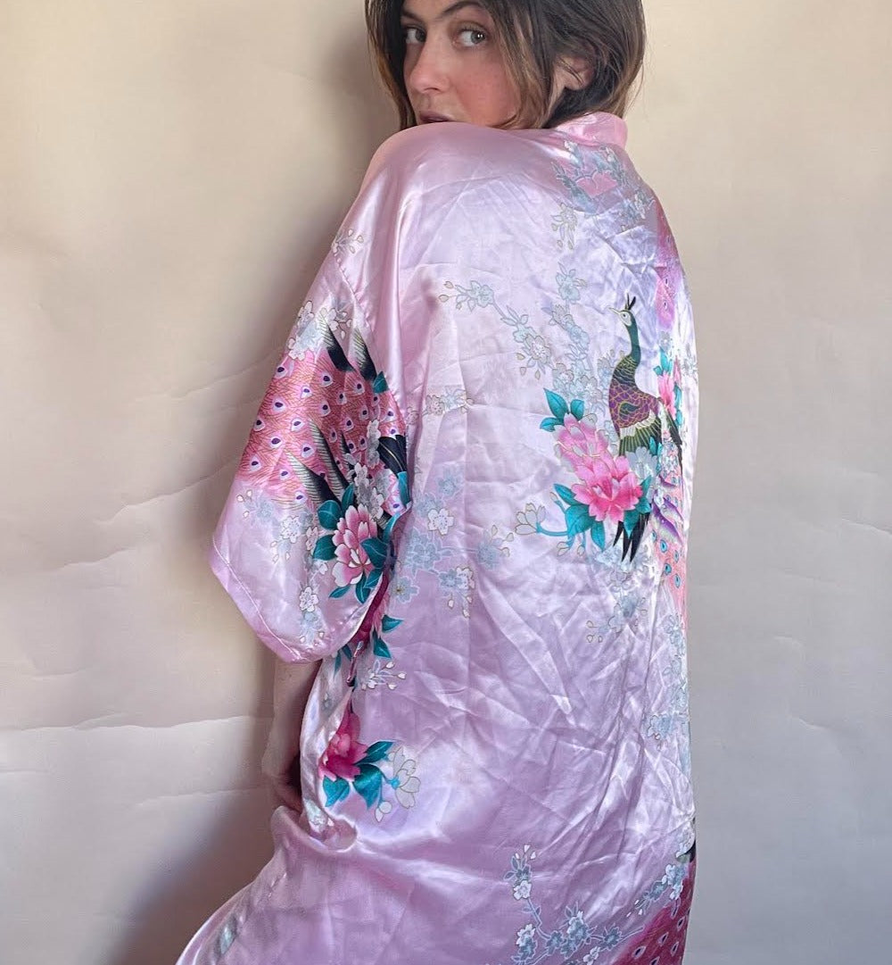 PEACOCK AND LOTUS FLOWER KIMONO ROBE